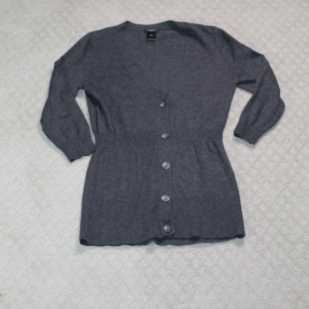 Ann Tayor Size XS Charcoal Grey Fitted Button Up 3/4 Sleeve Cardigan